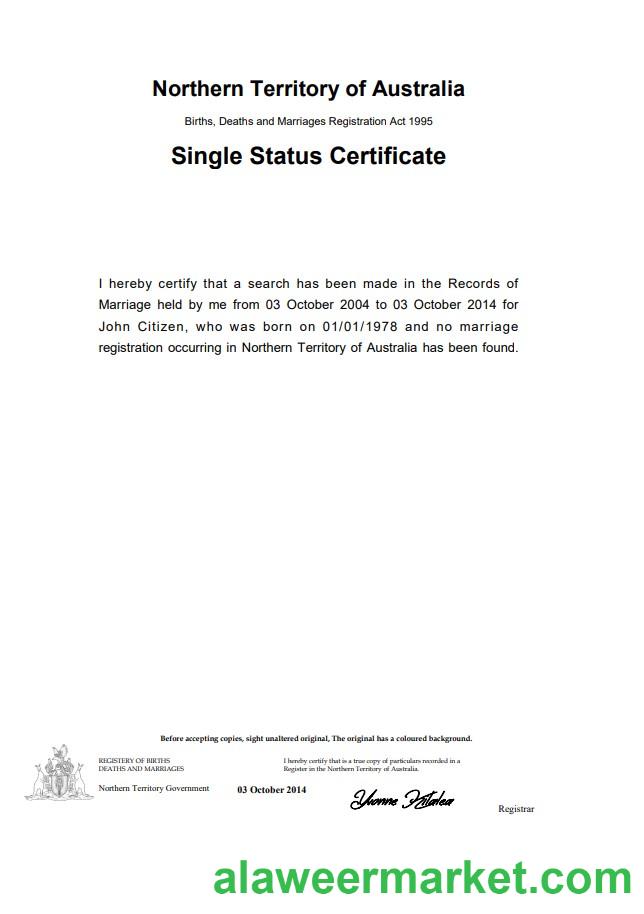 Australia Northern Territory of Australia divorce certificate template in Word